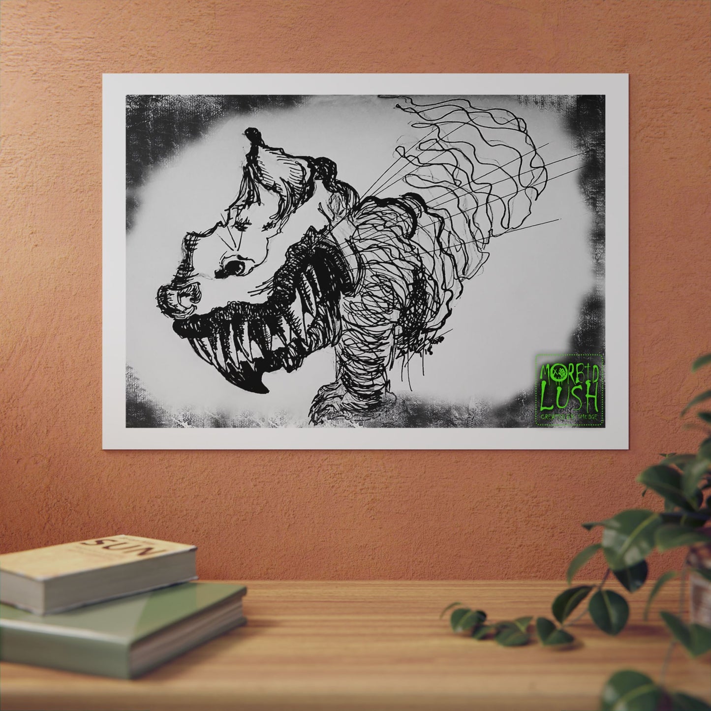 MORBID LUSH - UNRAVELED PRINT - CHESHIRE CAT - BLACK & WHITE GLOW Wall Art