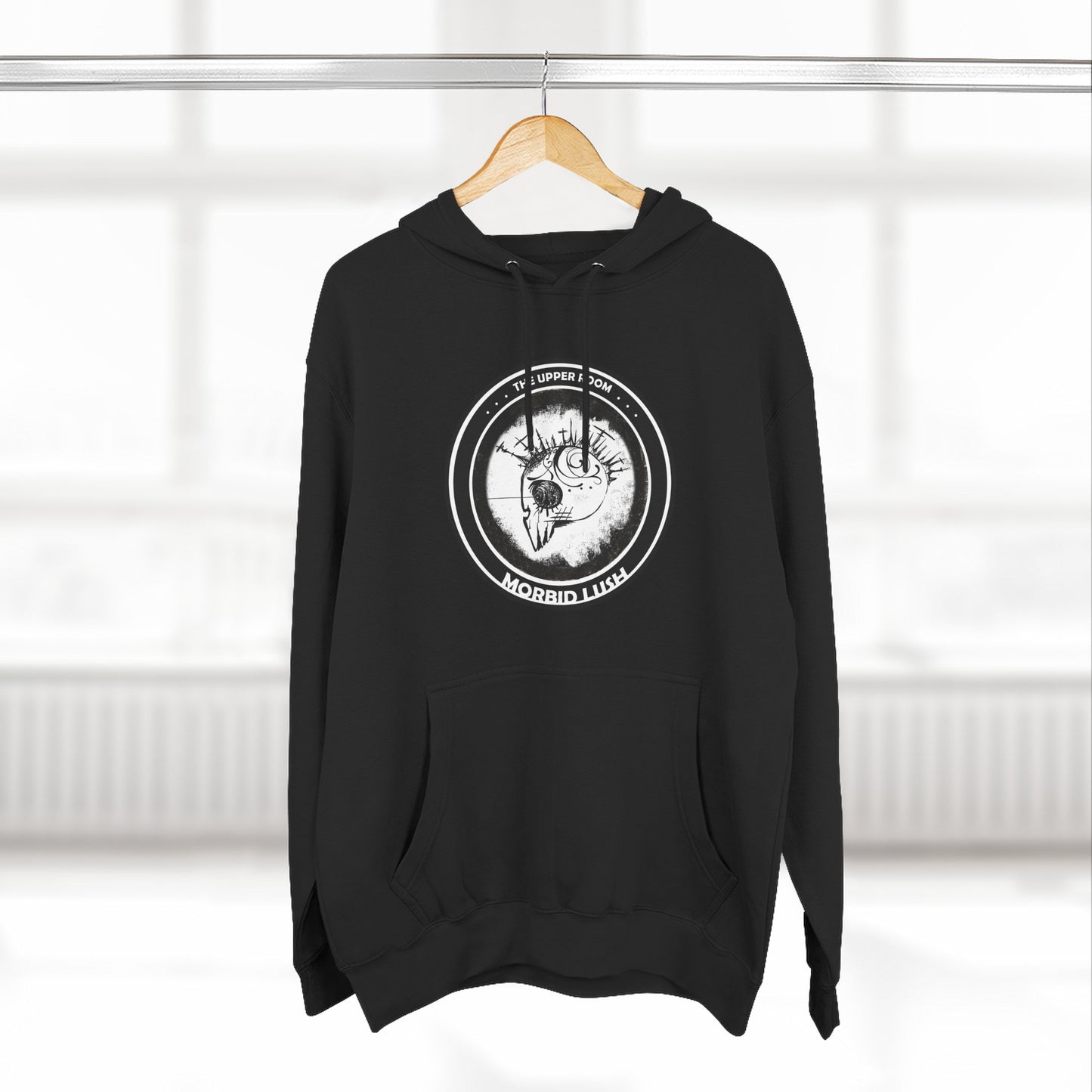 MORBID LUSH - THE UPPER ROOM - BLACK FLEECE HOODIE - Cozy Streetwear, Spiritual Gift, Trendy Unisex Apparel