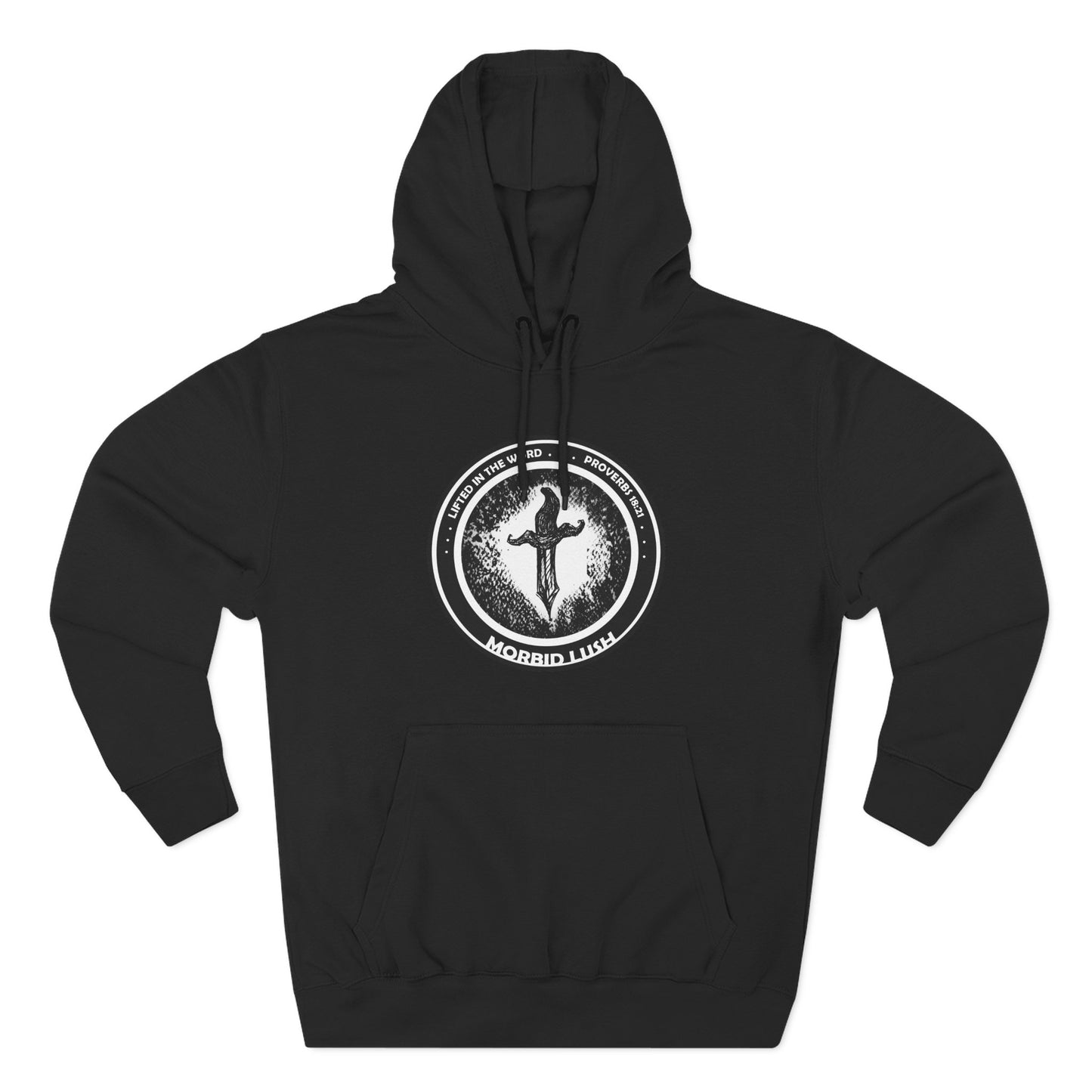 MORBID LUSH - LIFTED IN THE WORD - BLACK FLEECE HOODIE - Cozy Streetwear, Spiritual Gift, Trendy Unisex Apparel