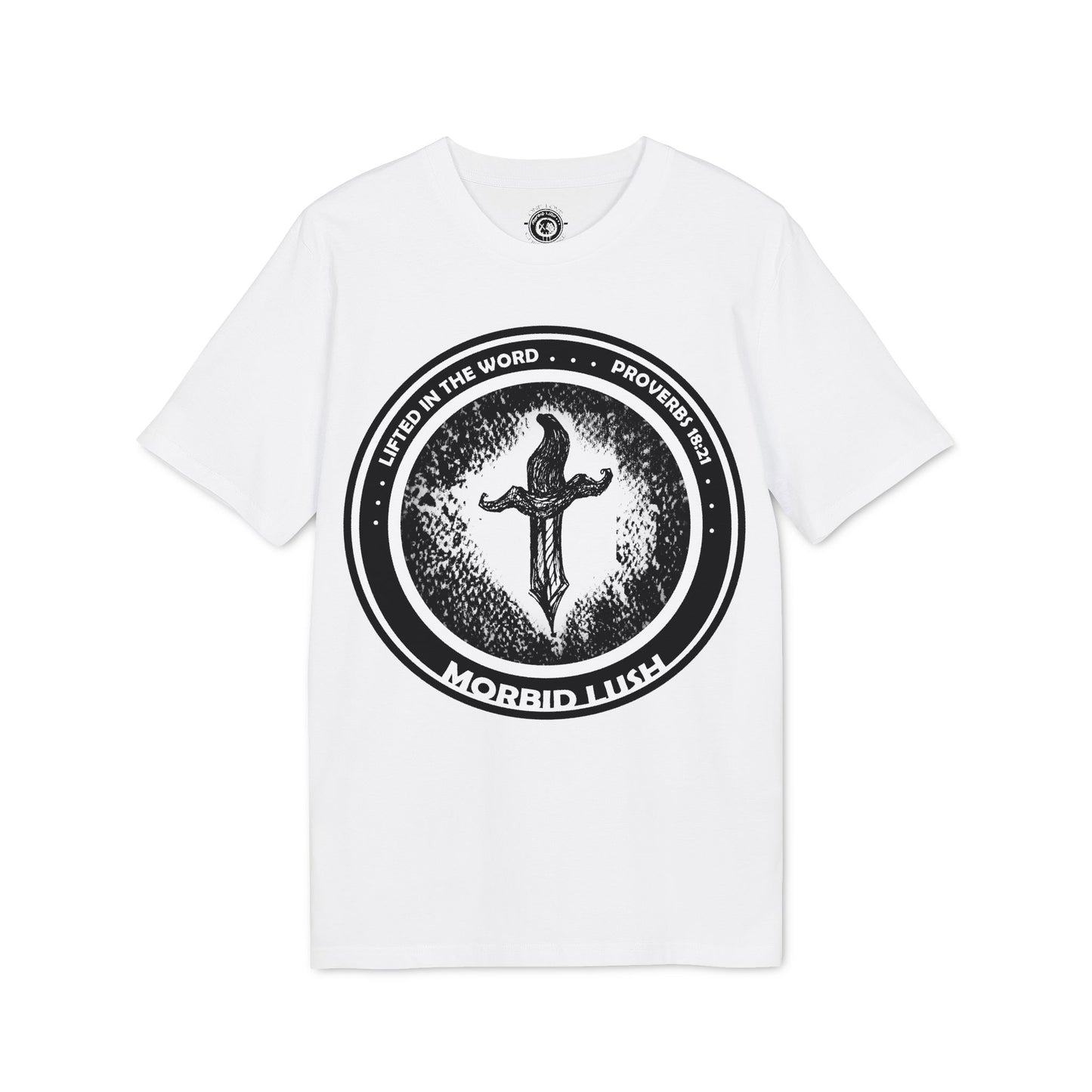MORBID LUSH - LIFTED IN THE WORD - WHITE GRAPHIC T-SHIRT - Unisex Creator 2.0 Spiritual T-Shirt | Uplifting Apparel for Faith and Expression.
