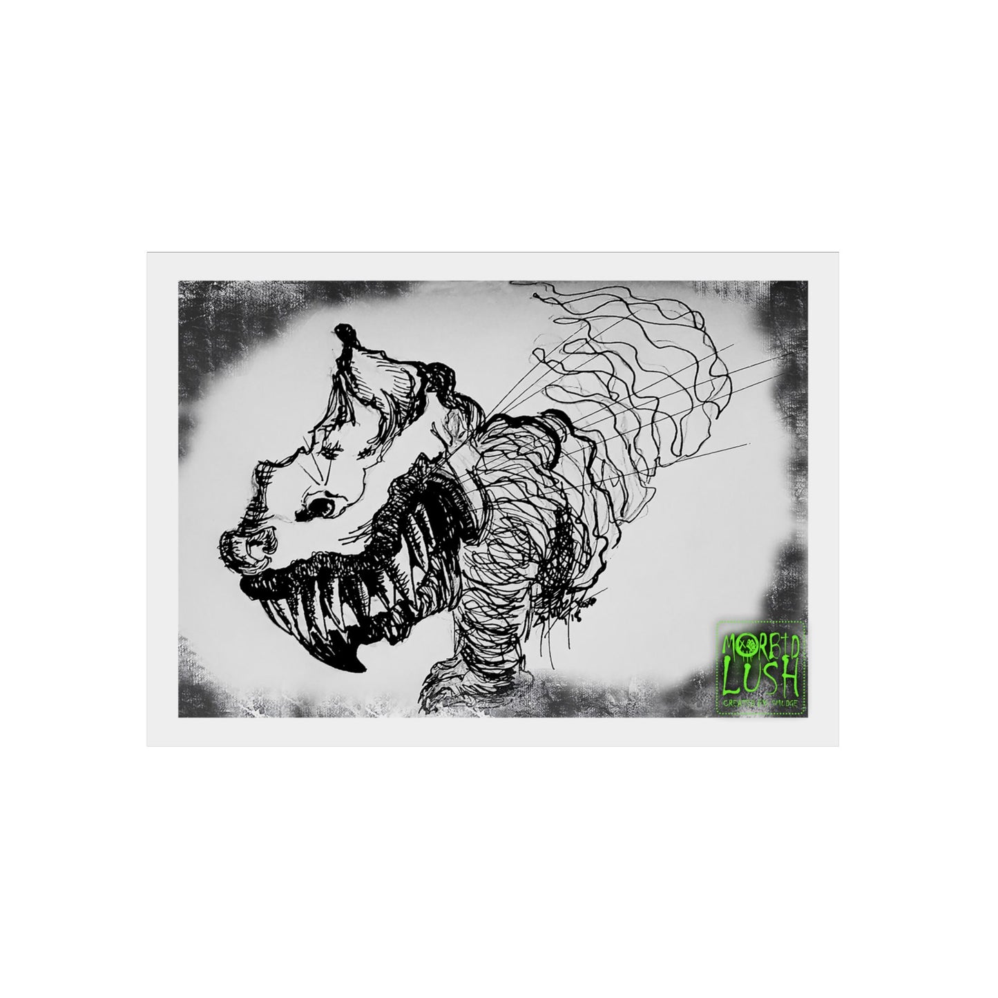 MORBID LUSH - UNRAVELED PRINT - CHESHIRE CAT - BLACK & WHITE GLOW Wall Art