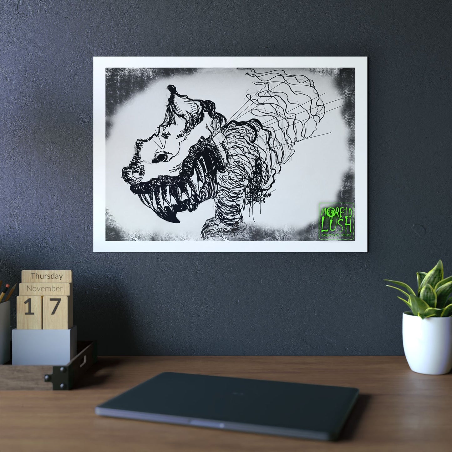 MORBID LUSH - UNRAVELED PRINT - CHESHIRE CAT - BLACK & WHITE GLOW Wall Art