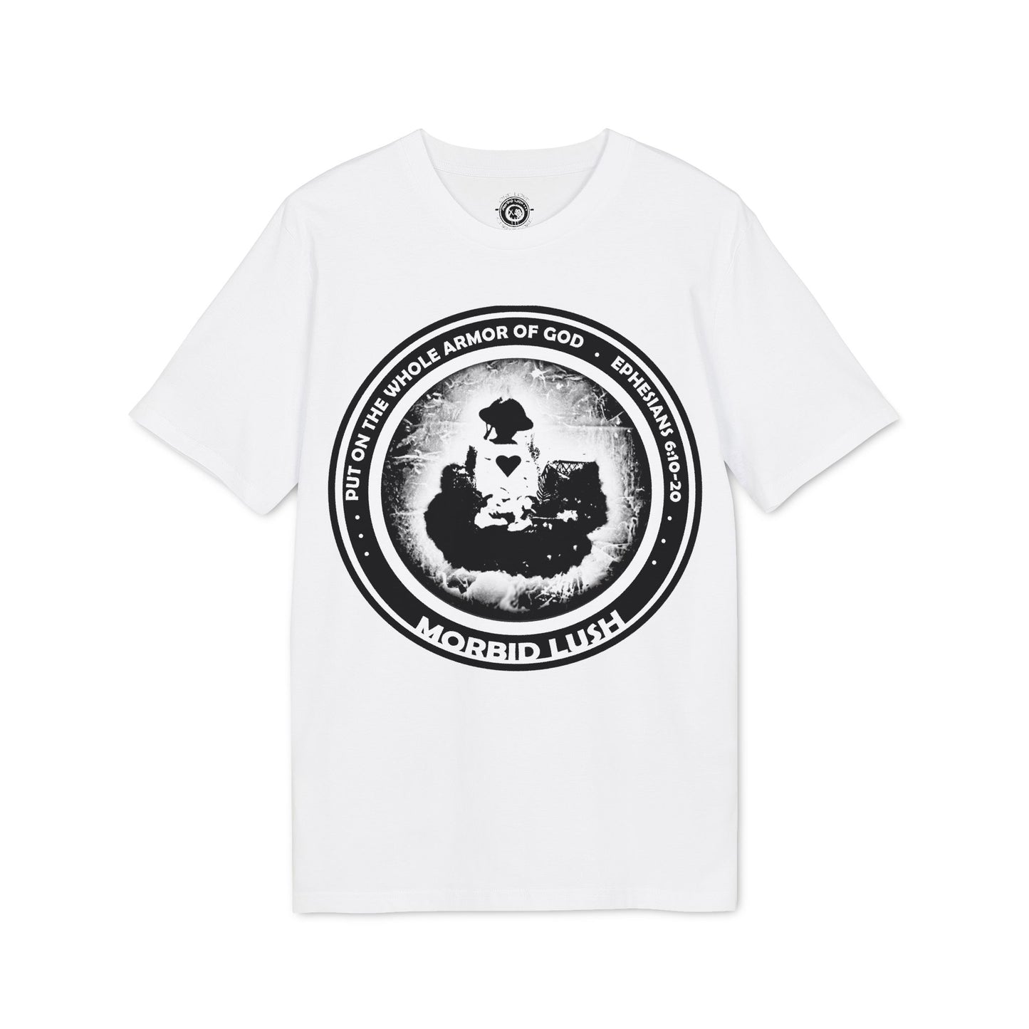MORBID LUSH - ARMOR OF GOD - WHITE GRAPHIC T-SHIRT - Unisex Creator 2.0 Spiritual T-Shirt | Uplifting Apparel for Faith and Expression.