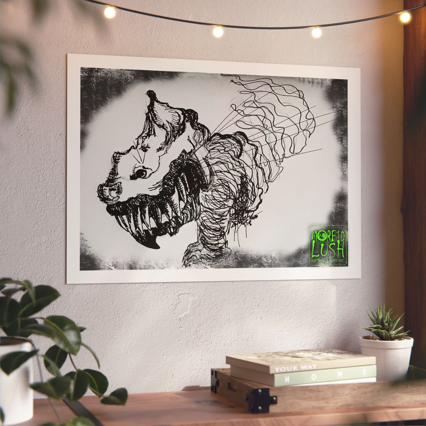 MORBID LUSH - UNRAVELED PRINT - CHESHIRE CAT - BLACK & WHITE GLOW Wall Art