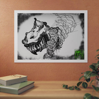 MORBID LUSH - UNRAVELED PRINT - CHESHIRE CAT - BLACK & WHITE GLOW  Wall Art
