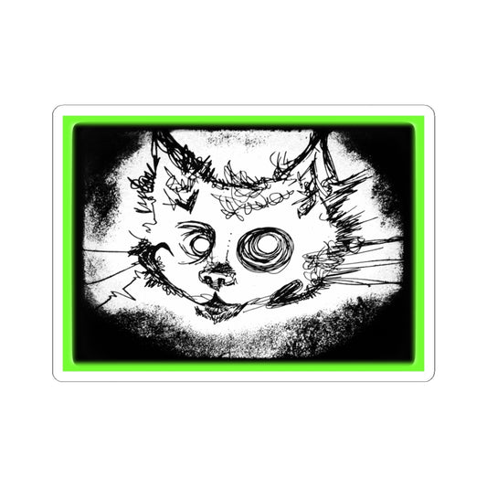 MORBID LUSH - STICKER - MEOW DESIGN - GLOW GREEN, Kiss-Cut Stickers | Vinyl Decals for Laptop, skate board, Water Bottle, Gift, Planner, Art Decoration
