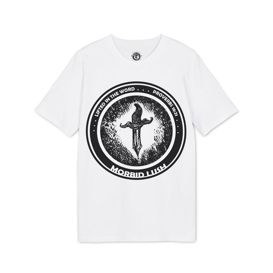 MORBID LUSH - LIFTED IN THE WORD - WHITE GRAPHIC T-SHIRT - Unisex Creator 2.0 Spiritual T-Shirt | Uplifting Apparel for Faith and Expression.