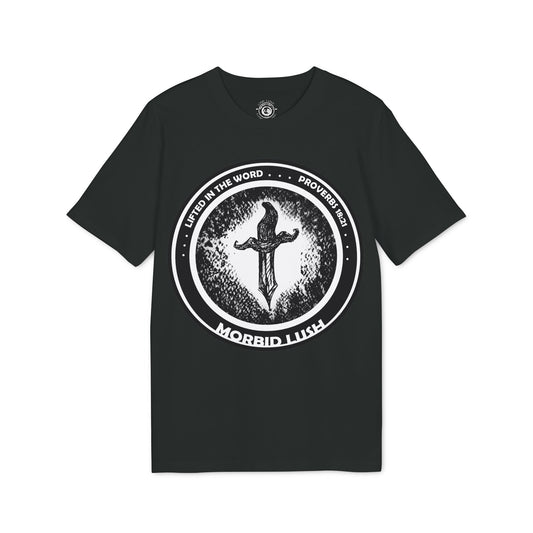MORBID LUSH - LIFTED IN THE WORD - BLACK GRAPHIC T-SHIRT - Unisex Creator 2.0 Spiritual T-Shirt | Uplifting Apparel for Faith and Expression.